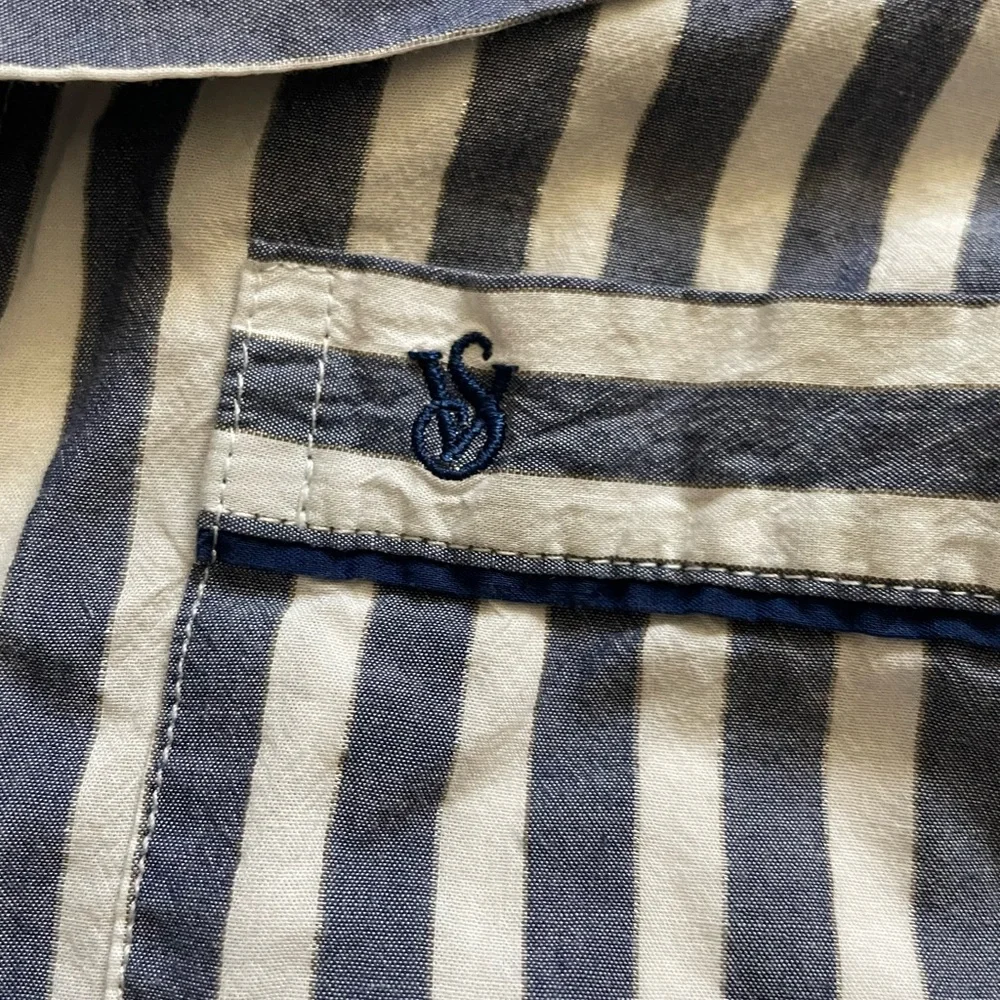 Victoria's Secret‎ Navy and White Sparkle Preppy Button Up Striped Pajama Dress